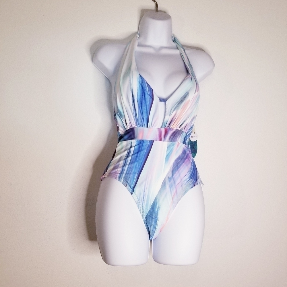 Nwt mynah watercolor one piece halter swimsuit